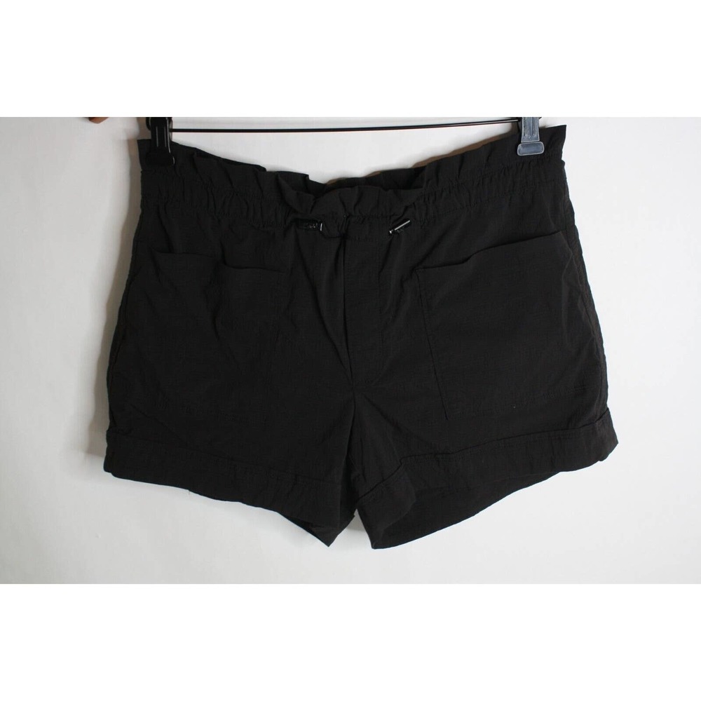 Athleta Trekkie Paperbag Shorts Black Sz 4 Elastic Drawstring Waist Pockets
